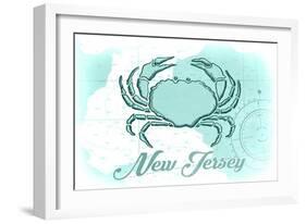 New Jersey - Crab - Teal - Coastal Icon-Lantern Press-Framed Art Print