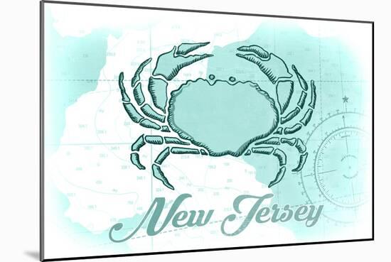 New Jersey - Crab - Teal - Coastal Icon-Lantern Press-Mounted Art Print