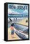 New Jersey - Lifeboat and Pier-Lantern Press-Framed Stretched Canvas