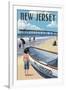 New Jersey - Lifeboat and Pier-Lantern Press-Framed Art Print