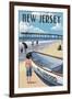 New Jersey - Lifeboat and Pier-Lantern Press-Framed Art Print