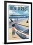 New Jersey - Lifeboat and Pier-Lantern Press-Framed Art Print