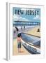 New Jersey - Lifeboat and Pier-Lantern Press-Framed Art Print
