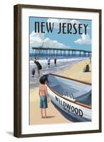 New Jersey - Lifeboat and Pier-Lantern Press-Framed Art Print