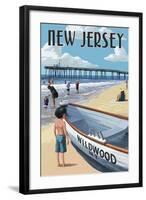 New Jersey - Lifeboat and Pier-Lantern Press-Framed Art Print