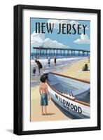 New Jersey - Lifeboat and Pier-Lantern Press-Framed Art Print