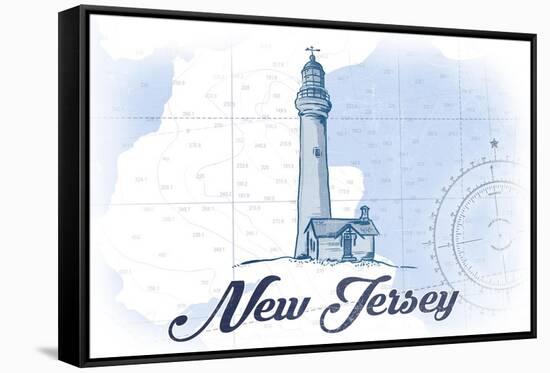 New Jersey - Lighthouse - Blue - Coastal Icon-Lantern Press-Framed Stretched Canvas