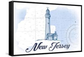 New Jersey - Lighthouse - Blue - Coastal Icon-Lantern Press-Framed Stretched Canvas