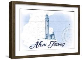 New Jersey - Lighthouse - Blue - Coastal Icon-Lantern Press-Framed Art Print