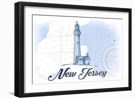 New Jersey - Lighthouse - Blue - Coastal Icon-Lantern Press-Framed Art Print