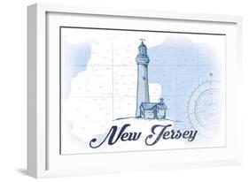 New Jersey - Lighthouse - Blue - Coastal Icon-Lantern Press-Framed Art Print