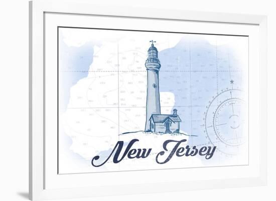 New Jersey - Lighthouse - Blue - Coastal Icon-Lantern Press-Framed Premium Giclee Print