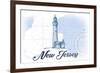 New Jersey - Lighthouse - Blue - Coastal Icon-Lantern Press-Framed Premium Giclee Print