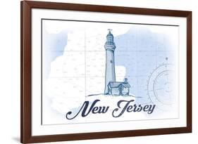 New Jersey - Lighthouse - Blue - Coastal Icon-Lantern Press-Framed Premium Giclee Print