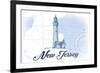 New Jersey - Lighthouse - Blue - Coastal Icon-Lantern Press-Framed Premium Giclee Print