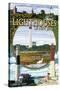 New Jersey - Lighthouse Montage Scenes-Lantern Press-Stretched Canvas