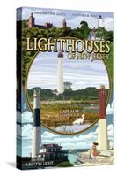 New Jersey - Lighthouse Montage Scenes-Lantern Press-Stretched Canvas
