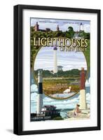 New Jersey - Lighthouse Montage Scenes-Lantern Press-Framed Art Print