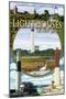 New Jersey - Lighthouse Montage Scenes-Lantern Press-Mounted Art Print