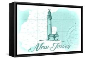 New Jersey - Lighthouse - Teal - Coastal Icon-Lantern Press-Framed Stretched Canvas