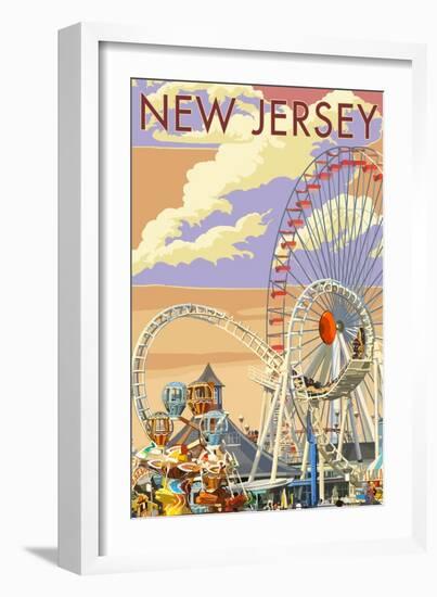 New Jersey - Pier and Sunset-Lantern Press-Framed Art Print