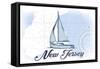 New Jersey - Sailboat - Blue - Coastal Icon-Lantern Press-Framed Stretched Canvas