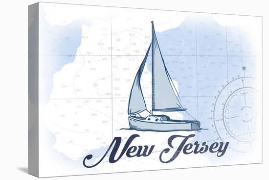 New Jersey - Sailboat - Blue - Coastal Icon-Lantern Press-Stretched Canvas