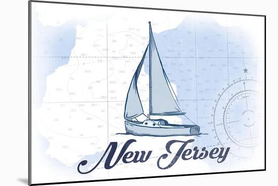 New Jersey - Sailboat - Blue - Coastal Icon-Lantern Press-Mounted Art Print