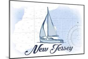 New Jersey - Sailboat - Blue - Coastal Icon-Lantern Press-Mounted Art Print