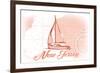 New Jersey - Sailboat - Coral - Coastal Icon-Lantern Press-Framed Premium Giclee Print