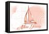 New Jersey - Sailboat - Coral - Coastal Icon-Lantern Press-Framed Stretched Canvas