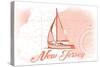 New Jersey - Sailboat - Coral - Coastal Icon-Lantern Press-Stretched Canvas