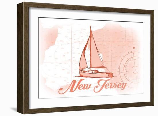 New Jersey - Sailboat - Coral - Coastal Icon-Lantern Press-Framed Art Print