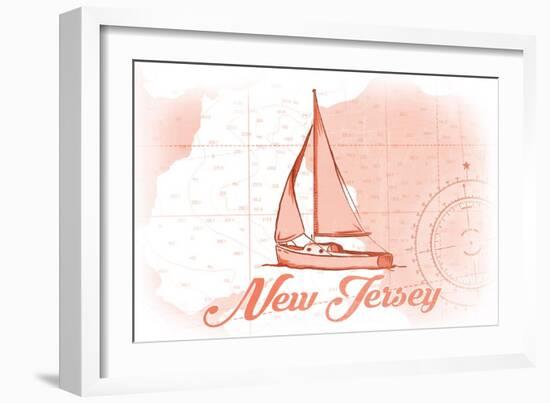 New Jersey - Sailboat - Coral - Coastal Icon-Lantern Press-Framed Art Print