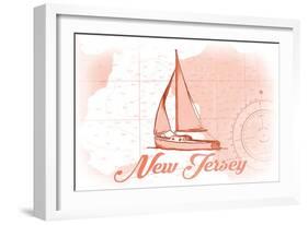 New Jersey - Sailboat - Coral - Coastal Icon-Lantern Press-Framed Art Print