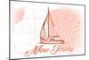 New Jersey - Sailboat - Coral - Coastal Icon-Lantern Press-Mounted Art Print