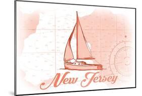 New Jersey - Sailboat - Coral - Coastal Icon-Lantern Press-Mounted Art Print
