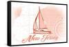 New Jersey - Sailboat - Coral - Coastal Icon-Lantern Press-Framed Stretched Canvas