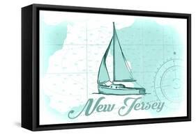 New Jersey - Sailboat - Teal - Coastal Icon-Lantern Press-Framed Stretched Canvas