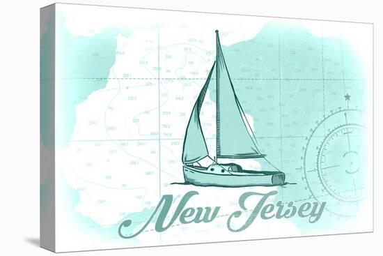 New Jersey - Sailboat - Teal - Coastal Icon-Lantern Press-Stretched Canvas