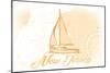 New Jersey - Sailboat - Yellow - Coastal Icon-Lantern Press-Mounted Art Print