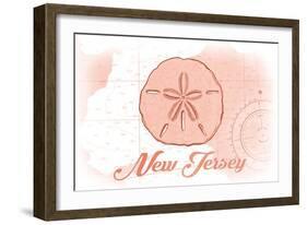 New Jersey - Sand Dollar - Coral - Coastal Icon-Lantern Press-Framed Art Print