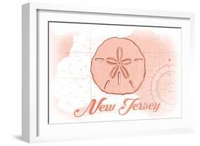 New Jersey - Sand Dollar - Coral - Coastal Icon-Lantern Press-Framed Art Print