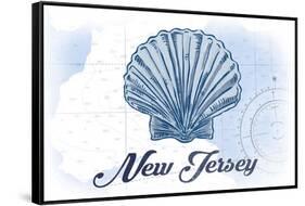 New Jersey - Scallop Shell - Blue - Coastal Icon-Lantern Press-Framed Stretched Canvas