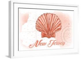 New Jersey - Scallop Shell - Coral - Coastal Icon-Lantern Press-Framed Art Print