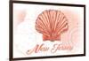 New Jersey - Scallop Shell - Coral - Coastal Icon-Lantern Press-Framed Art Print