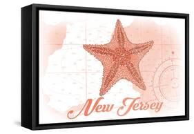 New Jersey - Starfish - Coral - Coastal Icon-Lantern Press-Framed Stretched Canvas