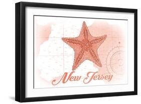 New Jersey - Starfish - Coral - Coastal Icon-Lantern Press-Framed Art Print