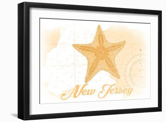 New Jersey - Starfish - Yellow - Coastal Icon-Lantern Press-Framed Art Print