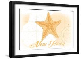 New Jersey - Starfish - Yellow - Coastal Icon-Lantern Press-Framed Art Print